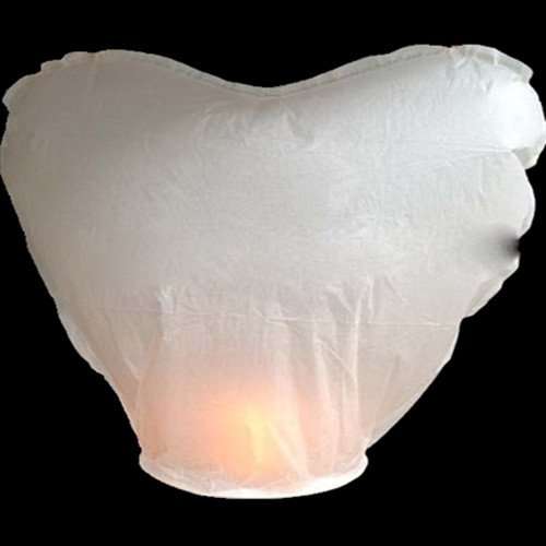WHITE HEART SHAPED SKY LANTERNS EXTRA LARGE FUEL CELL